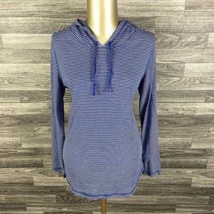 EDDIE BAUER Pullover Blue Striped Hooded Sweatshirt Hoodie Women's Size Large